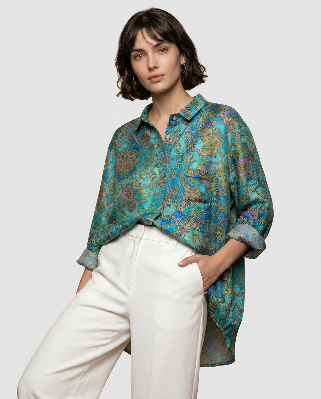 Simona – Camisa de lino con estampado