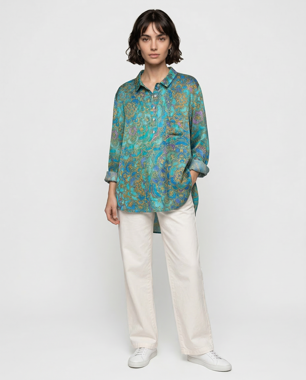 Simona – Camisa de lino con estampado