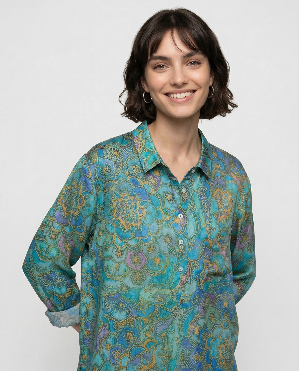 Simona – Camisa de lino con estampado